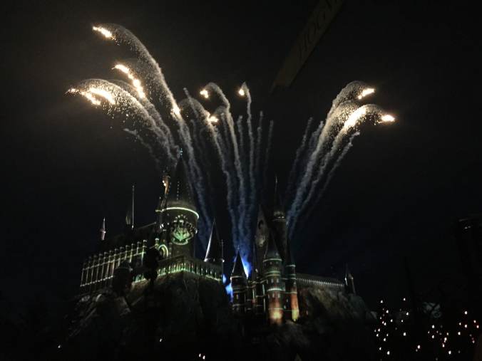 the light show at Hogwarts Castle